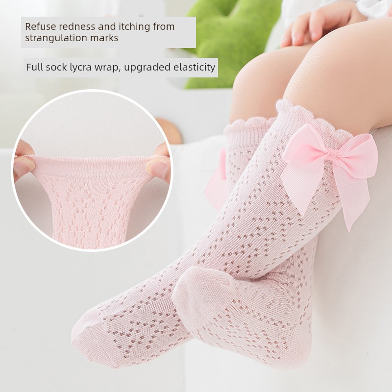 Baby Socks for Girls, Summer Mesh Breathable Bowknot Cute Anti-Mosquito Socks, Over-The-Knee Loose Fit That Doesn'T Squeeze the Legs — 2