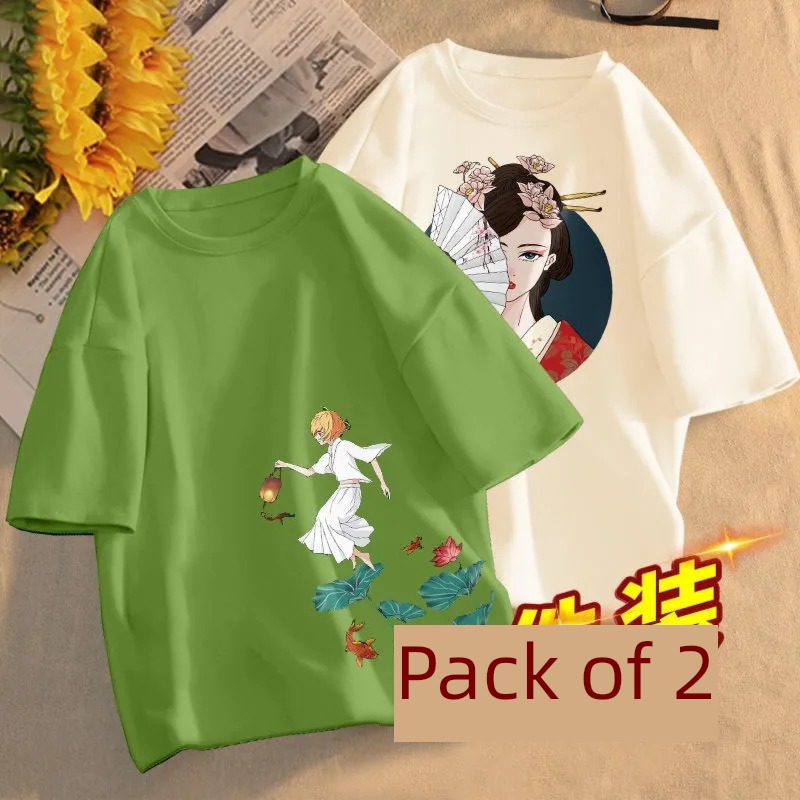 Internet celebrity printing ins Korean version student Half sleeve jacket T-shirt