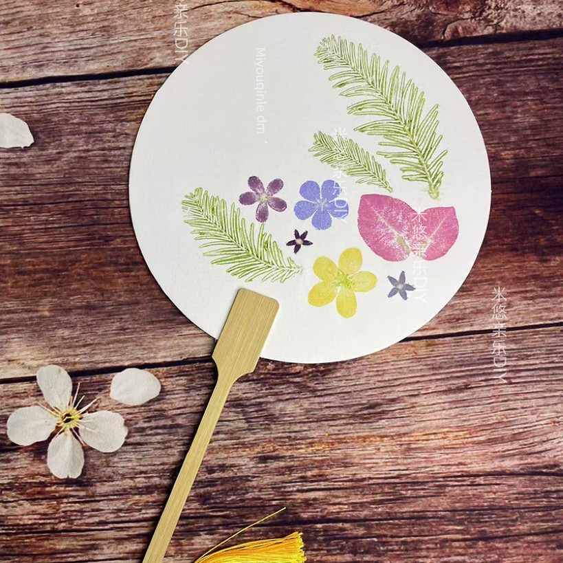 Plant Leaf and Flower Imprinting Fan, Traditional Style Handmade DIY Tool for Children, Blank Material Kit for Leaf and Flower Imprinting