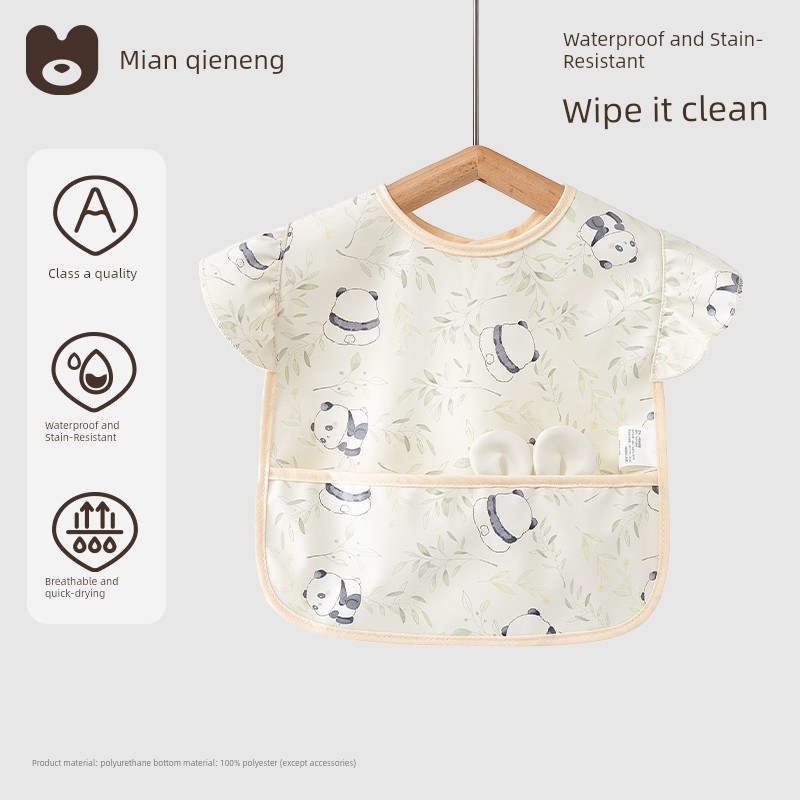 Baby Smock, Kidsren's Eating Bib, Baby Food Supplement, Waterproof and Anti-Dirty, Lace Sleeves for Baby Girls, Summer Thin Apron — 7