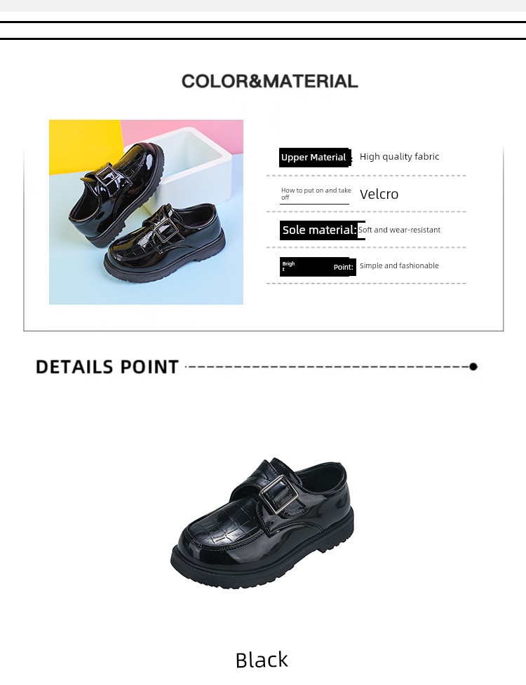 Boys' Black Leather Shoes, British Style, Casual and Stylish, Comfortable for Men, Great for Summer, Very Attractive, Student Shoes, 2026 New Model — 6