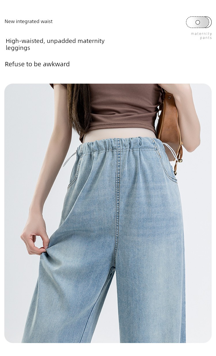 Maternity Pants Summer Wear, Lightweight and Loose Wide-Leg Tencel Jeans, Summer Casual Pants Without Belly Support for Petite Sizes — 3