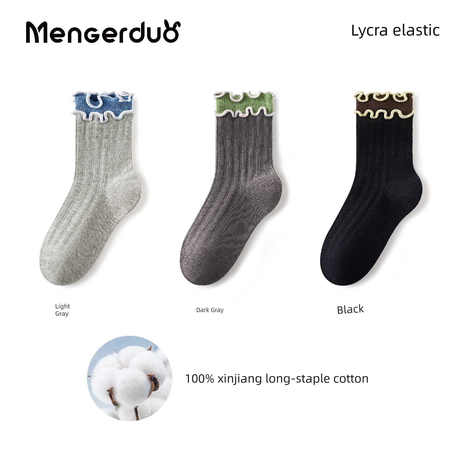 Girls' Socks for Spring and Autumn, 100% Pure Cotton, Children's Lace Princess Socks, Girls' Ruffled Mid-Tube Socks for Autumn and Winter — 6