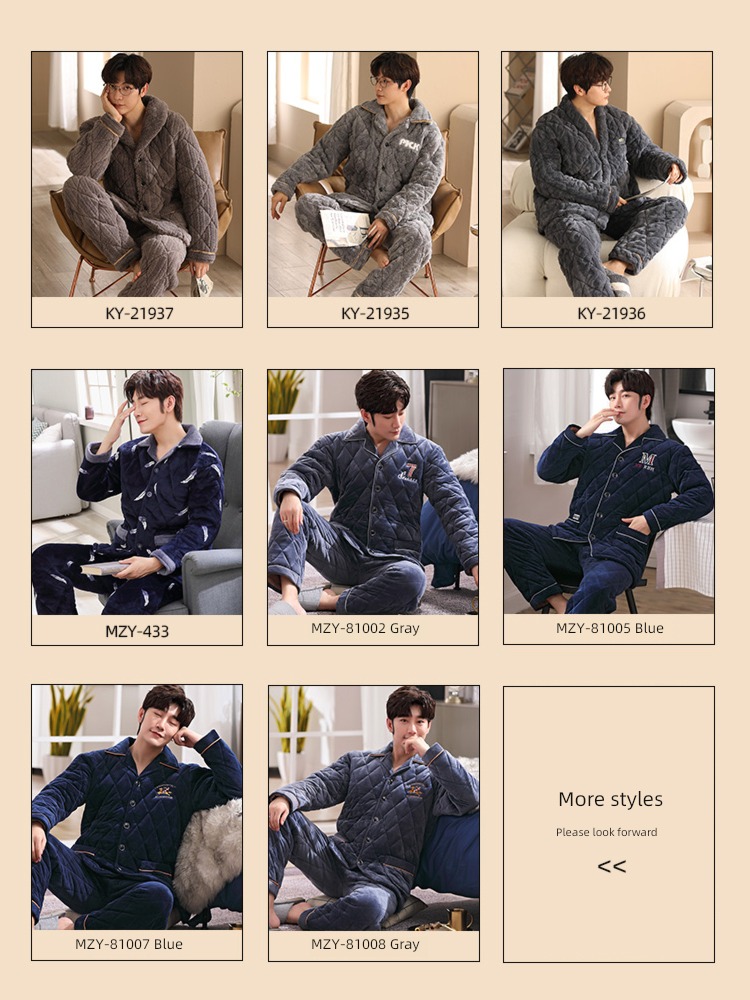 winter man three layers Cotton clip thickening Plush pajamas