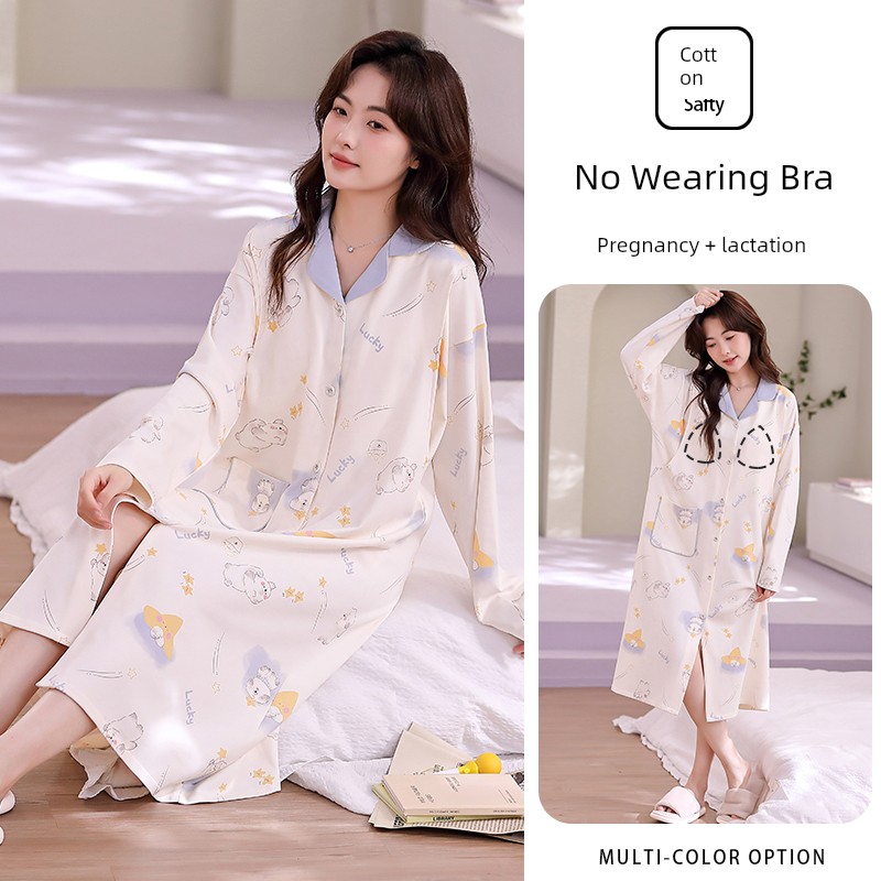 Modal Maternity Pajamas with Chest Pads for Women, Summer Thin Short-Sleeve Nursing Sleepwear for Postpartum Women, Summer Maternity Loungewear — 4