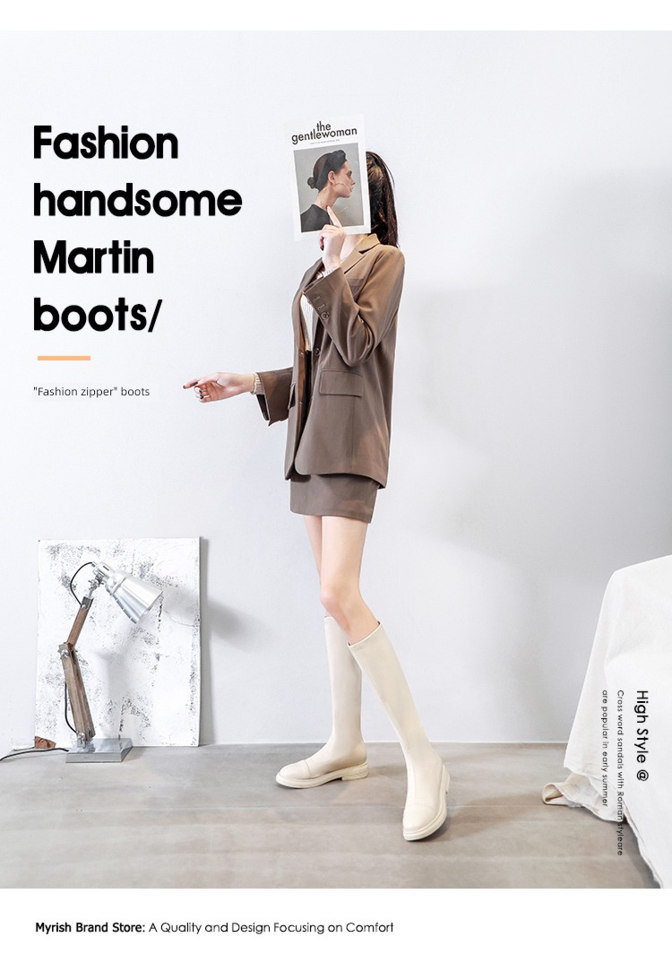 white Below the knee elastic force Show thin little chap Boots