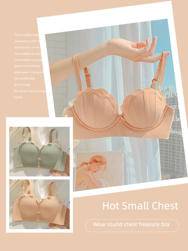 No trace Underwear female Small chest Gather together Collecting accessory milk Anti sagging Flat chest special-purpose Bra Wireless  sexy Bra Set