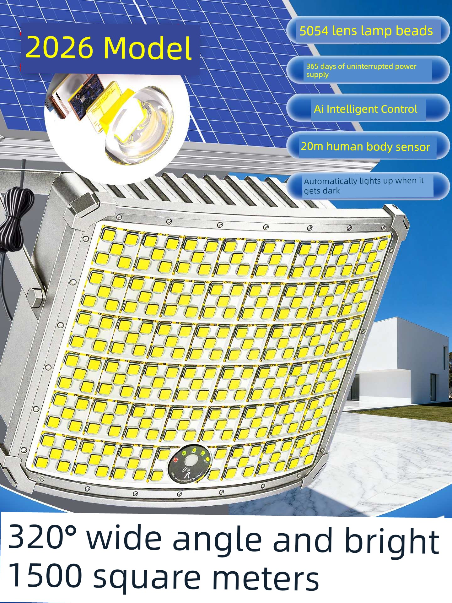 2026 New Model Solar Outdoor Light, Home Garden Light, Human Body Sensor Light, Ultra-Bright Waterproof Lighting Street Light for Rural Areas