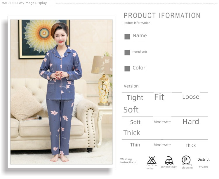 summer middle age mom Spring and Autumn Cotton mother-in-law pajamas