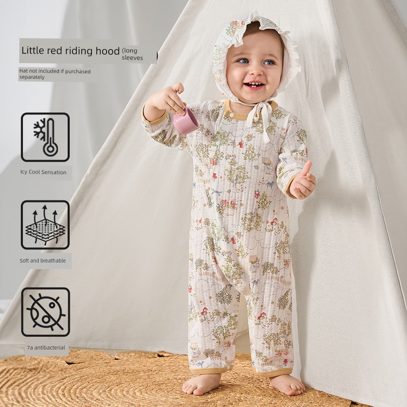 Ouyun [Jelly Cool] Baby Clothes Summer Thin Cotton Romper Long Sleeve Pajamas Air Conditioning Suit — 5