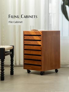 Nordic Solid Wood Simple Drawer-Type File Cabinet Office Study Movable Stationery Storage Cabinet Sofa Side Cabinet