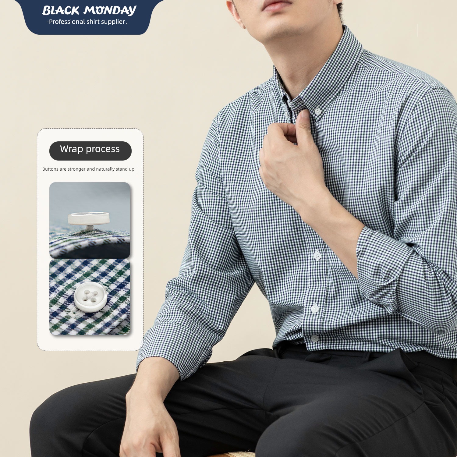 Inch shirt Yarn dyed weaving Plaid Long sleeve leisure time Basics shirt