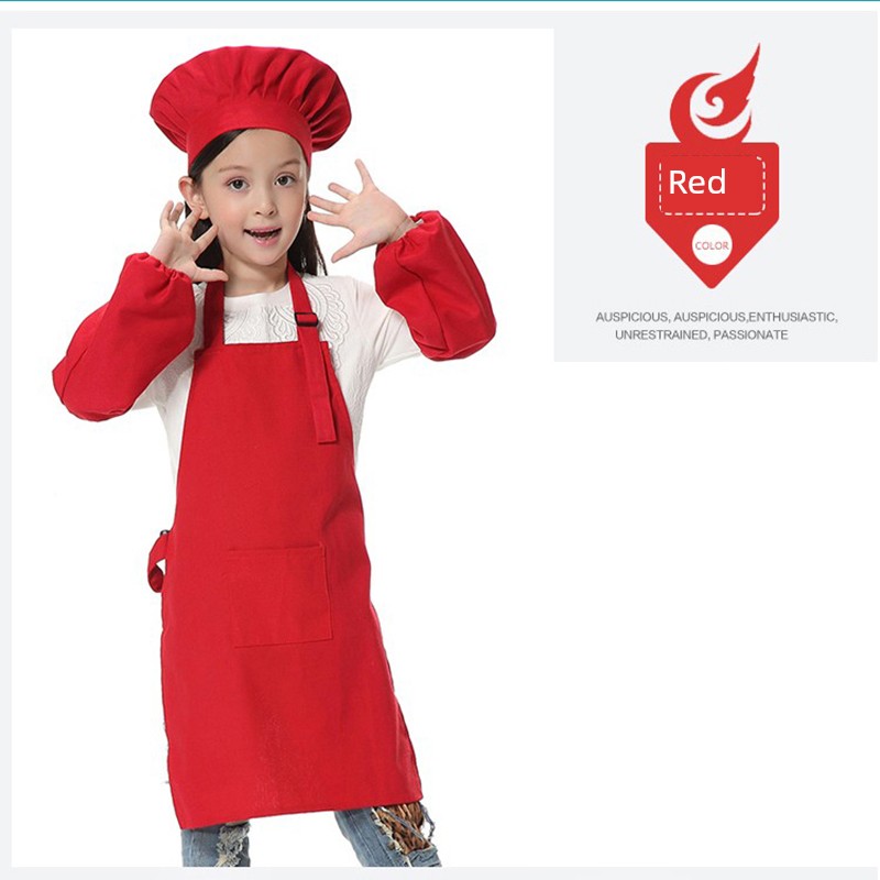 Kids Cotton Canvas Apron Sleeves Creative Apron Painting Apron Kids Chef Suit Chef Cap Printed Logo — 6