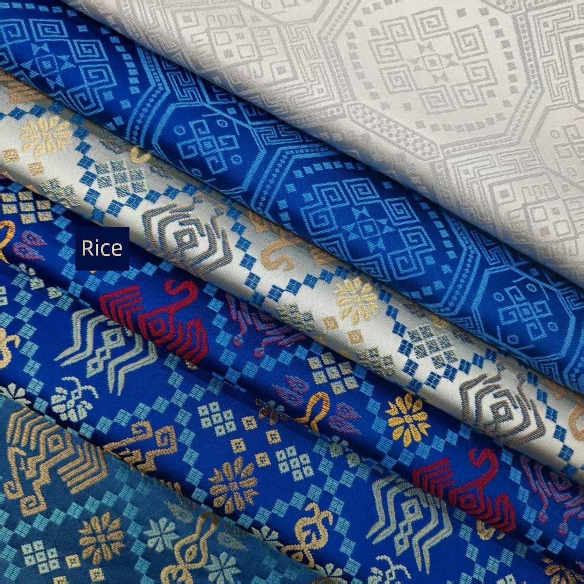 Jacquard Brocade Fabric with Dragon and Bird Motifs, Brocade Pattern, Lace, and Ribbon from the Zhuang Ethnic Group in Guangxi