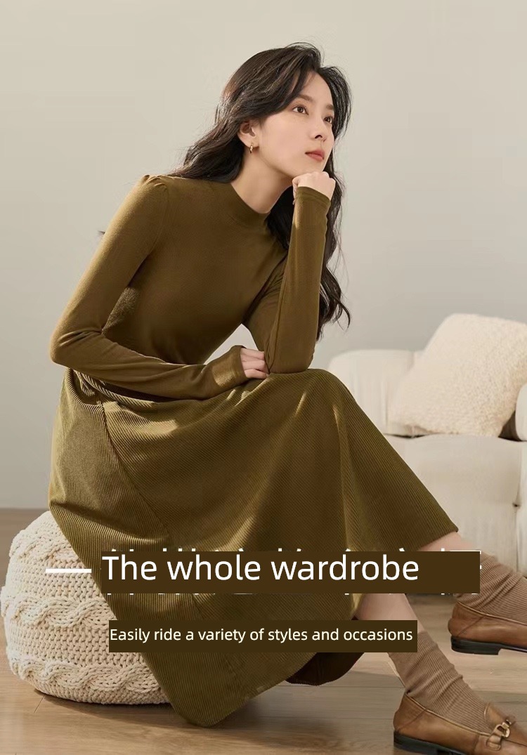 Inman  Retro Half high collar Long sleeve Undershirt Dress
