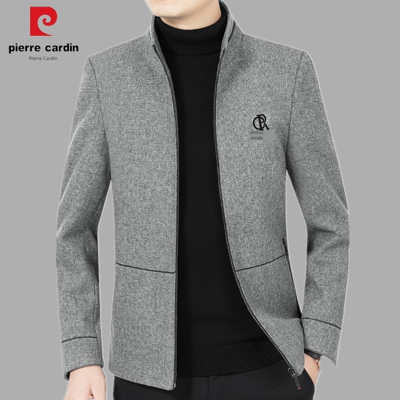 Pierre Cardin Spring and Autumn Woollen cloth loose coat stand collar Jacket