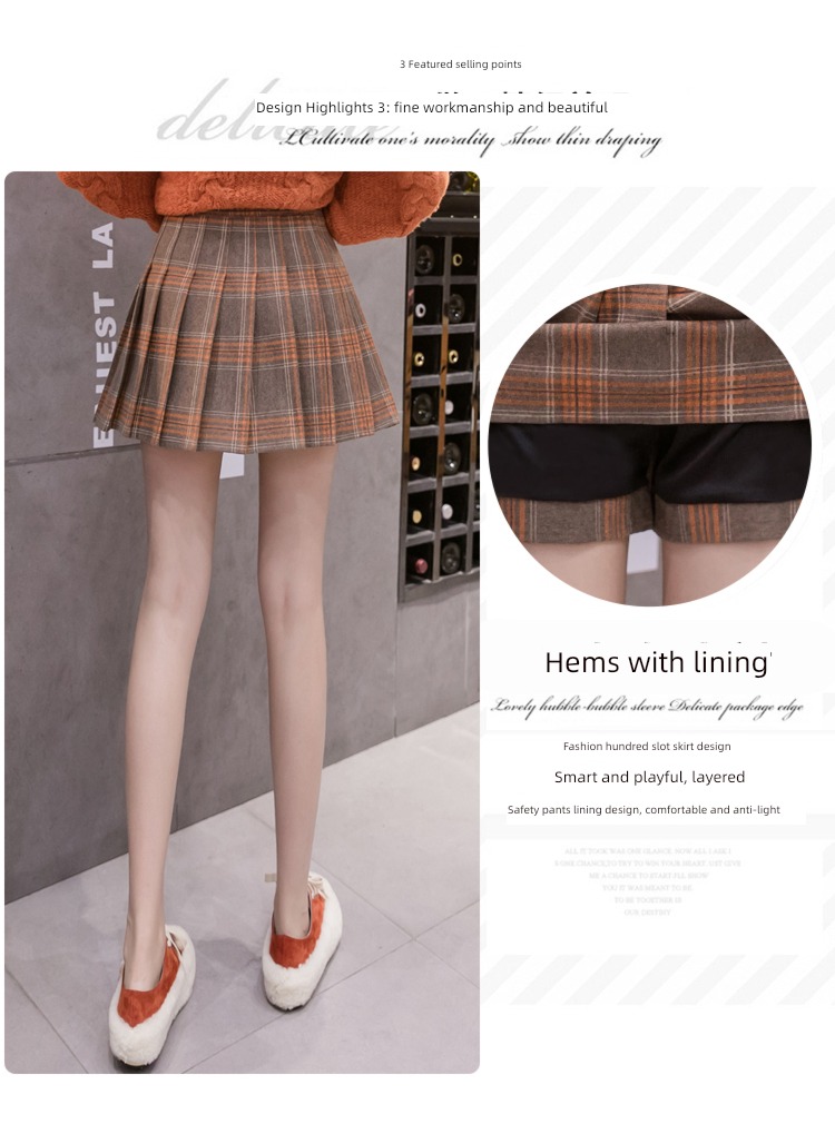 Wool Pleat early autumn winter A word work clothes Skirt