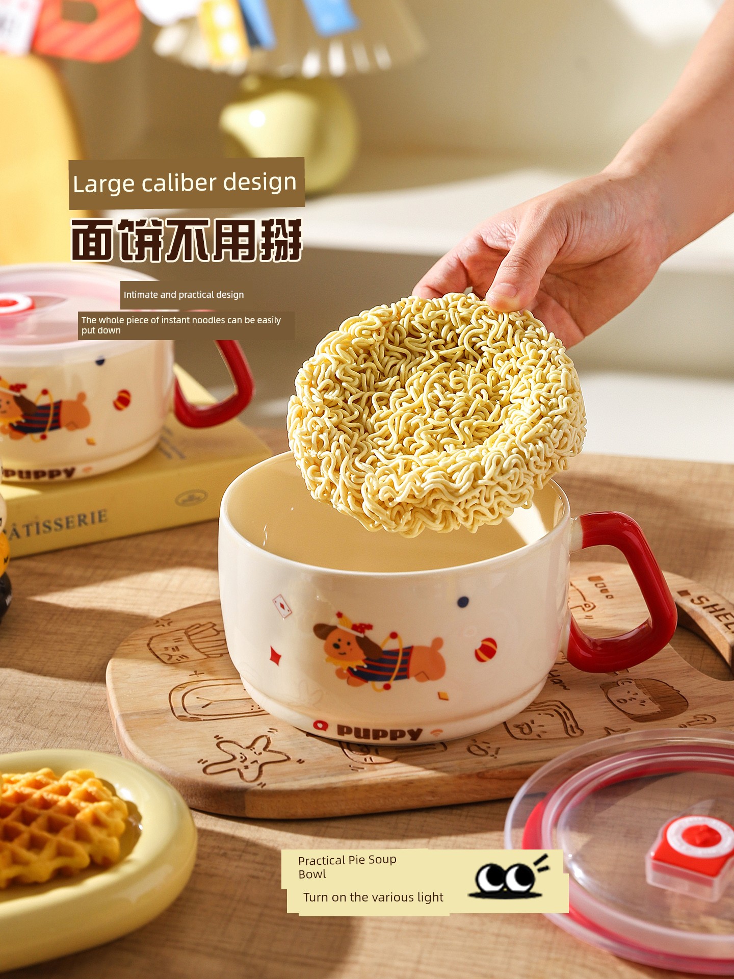 Sheli Instant Noodle Bowl with Lid for Dormitory Student Good-looking Noodle Bowl Microwaveable Rice Bowl Canteen Cooking Dedicated Bowl