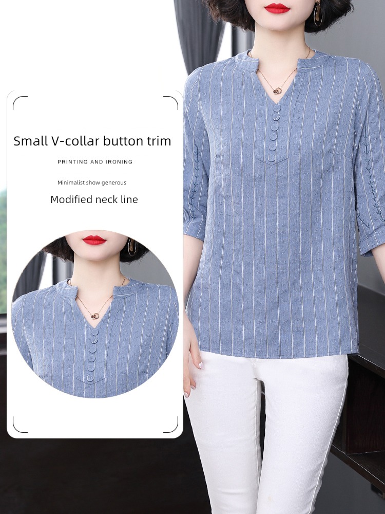 three quarter sleeve 2022 summer flax Women shirt