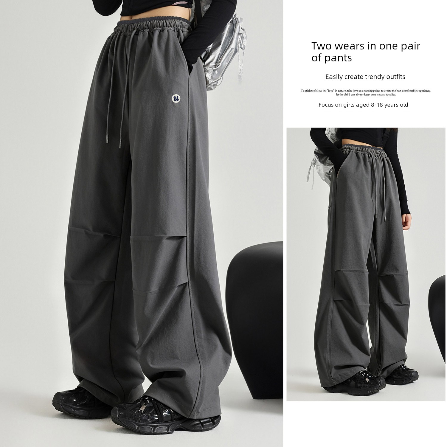 Girls' Cargo Pants Spring and Autumn 2026 New Straight-Leg Pants Youth Casual Pants Loose Fit Big Girl Sports Pants — 8