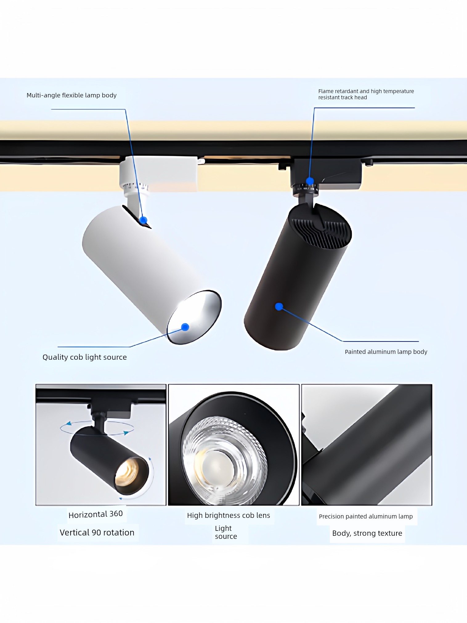 Led Track Lights for Wedding Dress Shops, Cob Rail Spotlights for Shopping Malls, Supermarkets, and Exhibition Halls, Commercial Track Spotlights