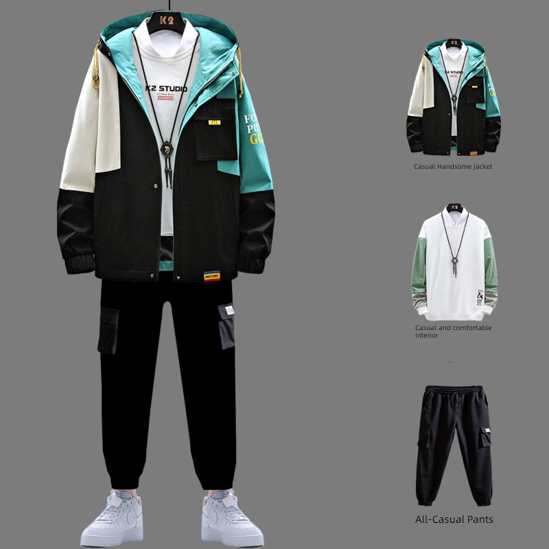 man motion leisure time Three piece suit men's wear a set collocation Ruffian handsome 2021 The new spring and autumn schoolboy clothes