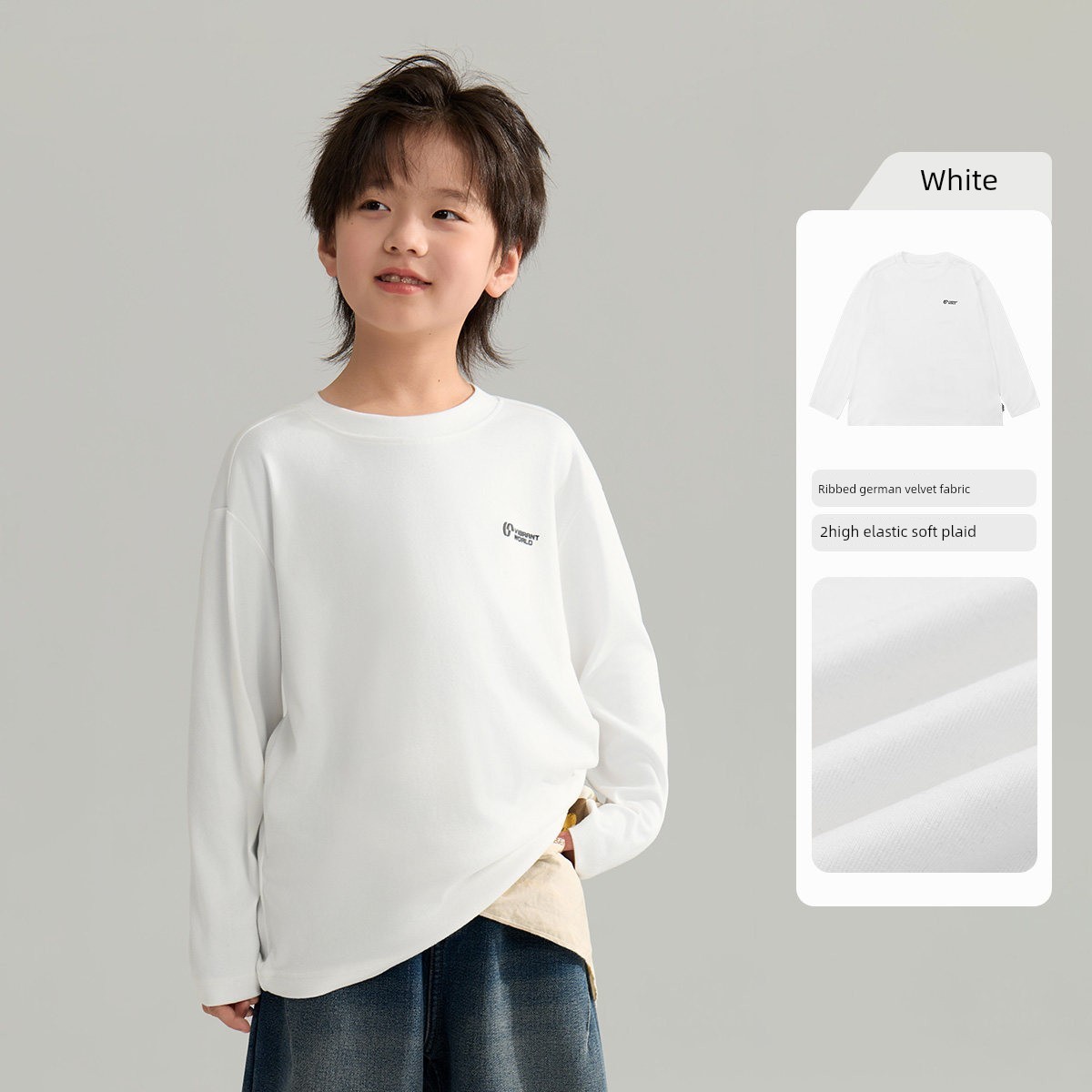 Boys' Sweatshirt Long-Sleeve T-Shirt White Base Shirt Early Autumn 2026 New Style for Older Children Boys' Top Clothing Outfit — 6