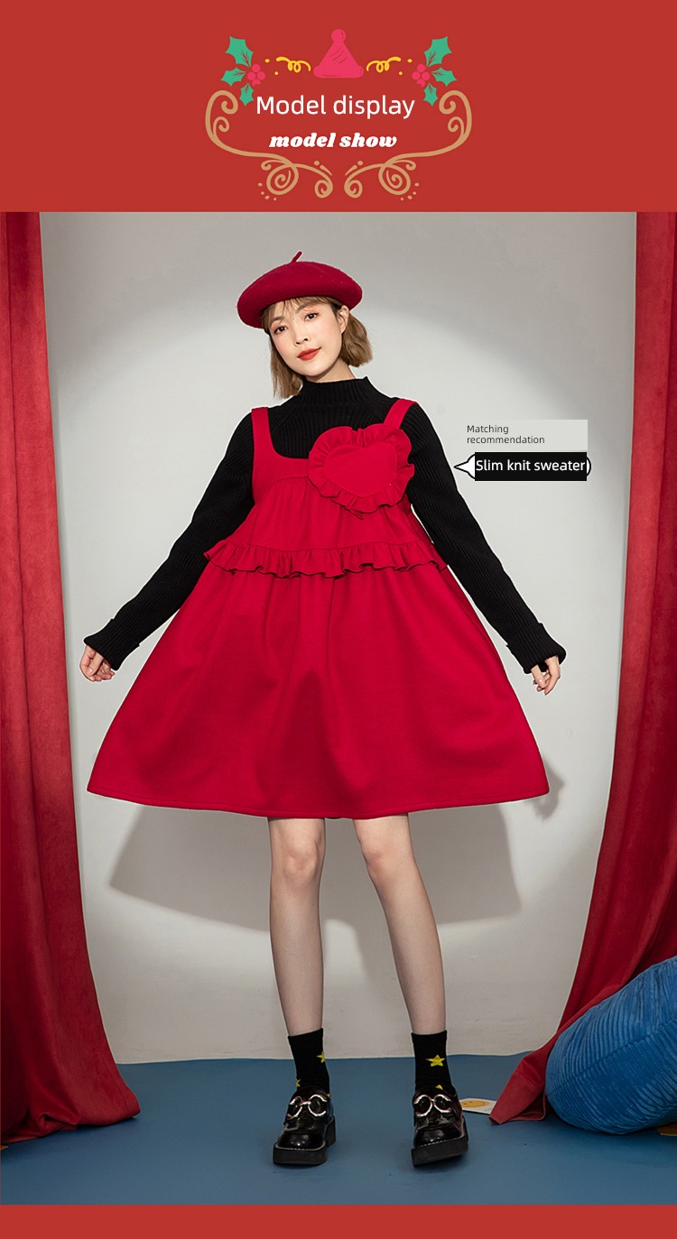 fold Wool Autumn style Sweet A-line skirt lace