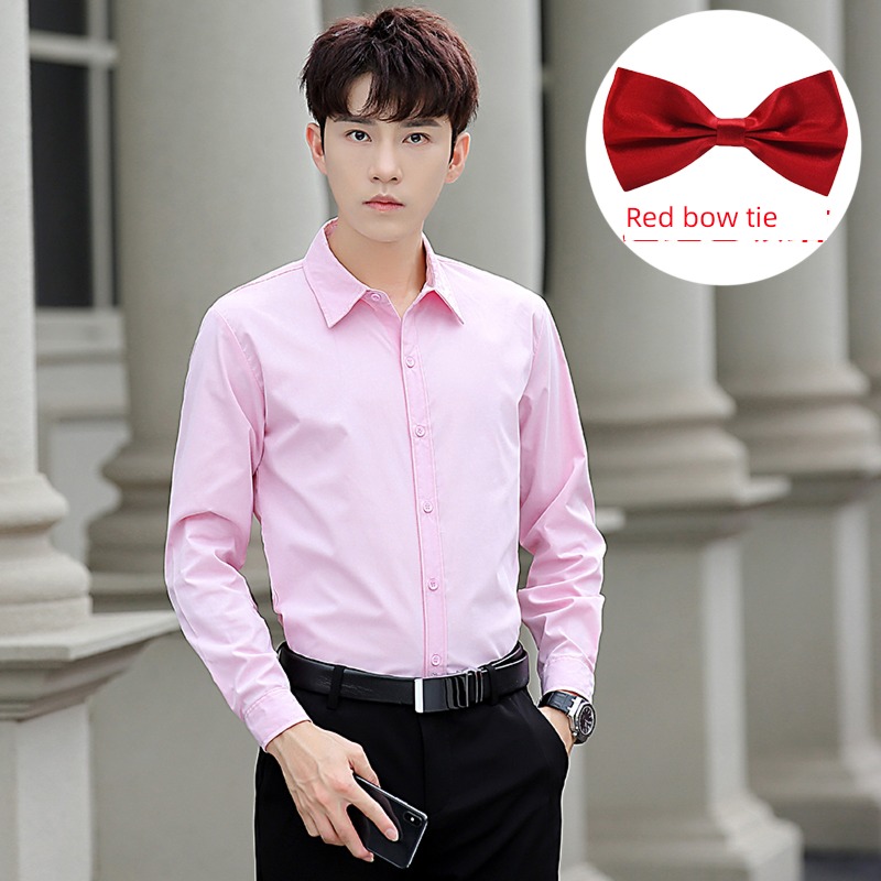 give Bow tie Long sleeve autumn white Korean version groom shirt