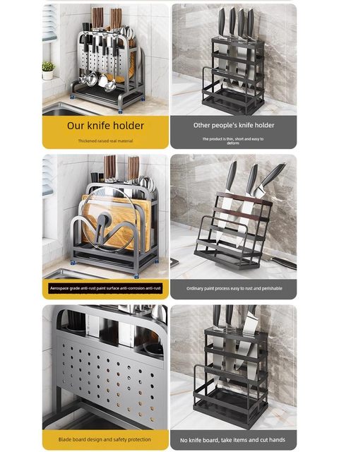 2024 thickened stainless steel kitchen knife stand storage rack cutting board tool multi-function chopstick barrel integrated storage placement