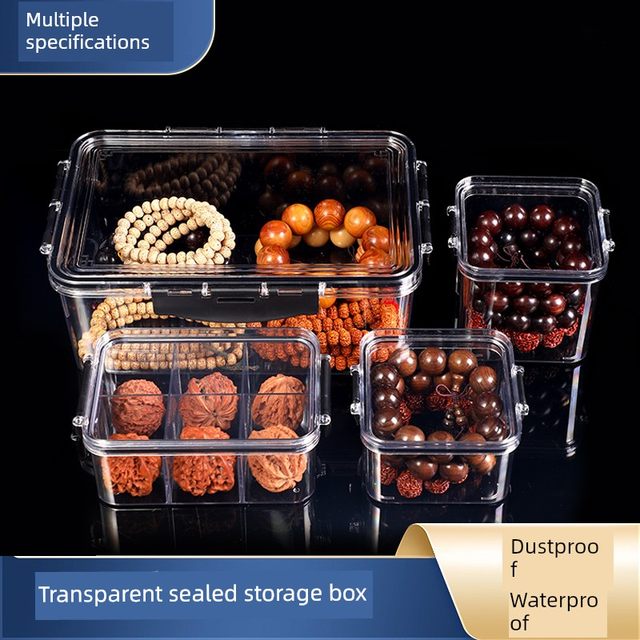 Special storage box for cultural and entertainment bracelets walnut agarwood red sandalwood Buddha beads storage transparent pedicure box moisture-proof sealing jar