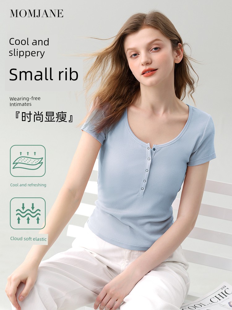 Breastfeeding Short Sleeve T-shirt Top Outing Hot Mom Spring and Summer Thin Maternity Belt Chest Pad Nursing Half Sleeve with Chest Pad
