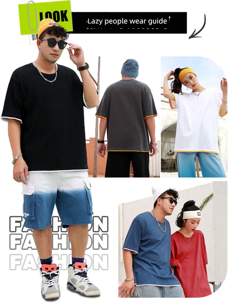 Fake two solar system Big size pure cotton easy Short sleeve T-shirt