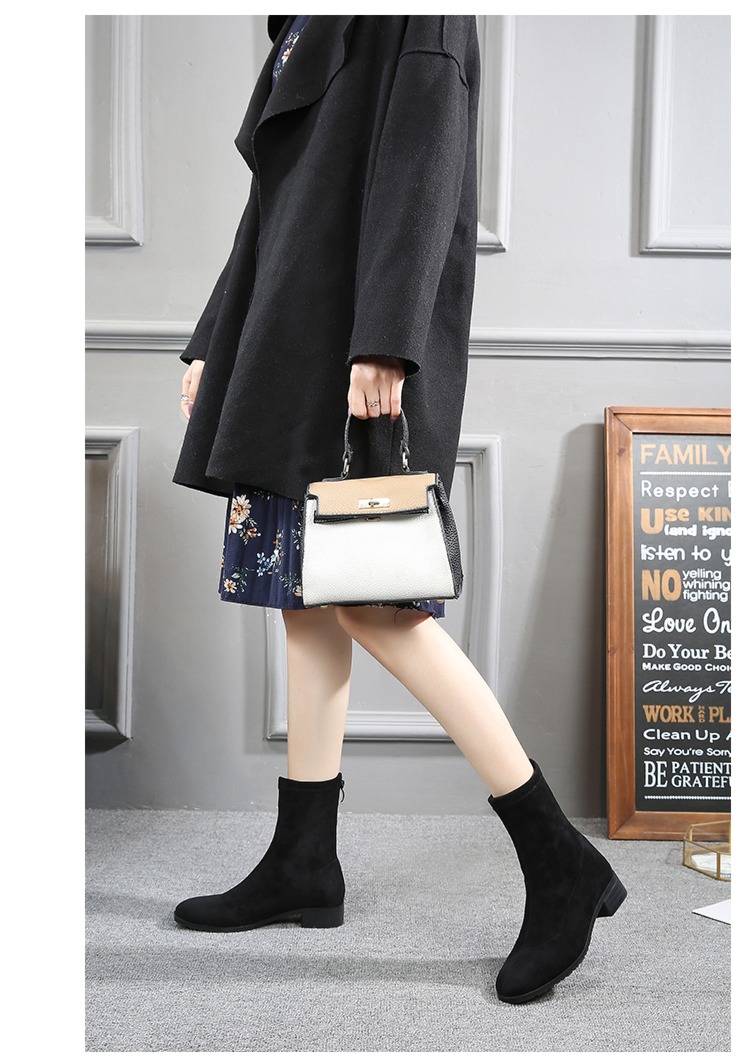 Thick heel Show thin Big size black Versatile Socks Short boots
