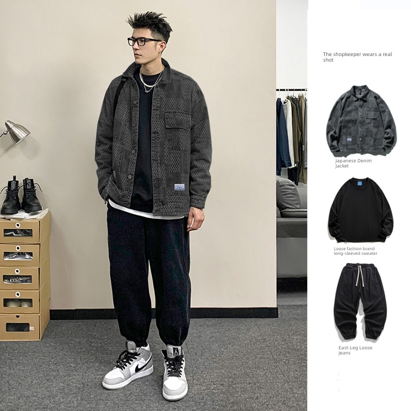 Chaopai spring and autumn easy Ruffian handsome suit cowboy Jacket