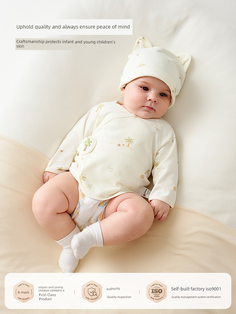 Tongtai Baby Half-Back Shirt Spring and Autumn Pure Cotton Newborn Clothes Newborn Baby Monk-Style Clothing Double-Layer Belly-Protecting Top