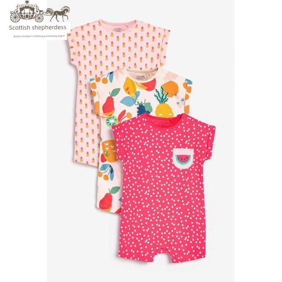 In-Stock Next Children's Clothing for Girls, Pink Floral Bird Print Sleeveless Short-Sleeve Romper Jumpsuit — 2