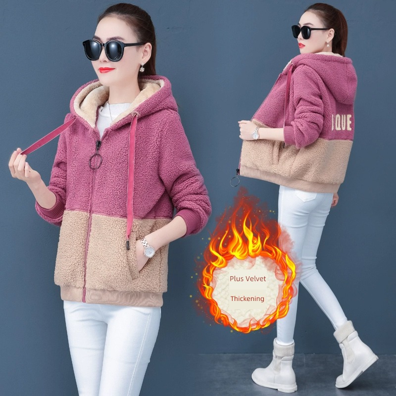 loose coat female Lamb hair winter thickening Fleece loose coat