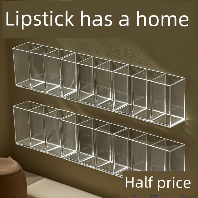 Wall-mounted partition box mirror cabinet storage without hole punching lipstick storage portable eyebrow clip scissor eyebrow pencil brush storage rack