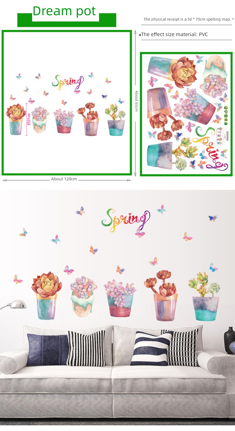 Northern Europe fresh Wall stickers movable Refrigerator paper hanging basket Potted plants