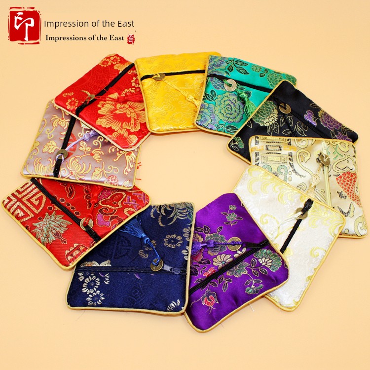 Chinese Style Brocade Coin Purse Card Bag Silk Coin Purse Silk Copper Wallet National Characteristics Abroad for Foreigners