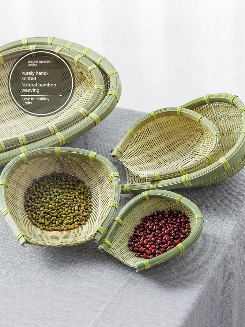 Bamboo Woven Small Dustpan, Bamboo Basket, Bamboo Products for Farm Use, Open-Top Vegetable Washing Basket, Hand-Woven Bamboo Green Storage Basket, Farm Commercial Use