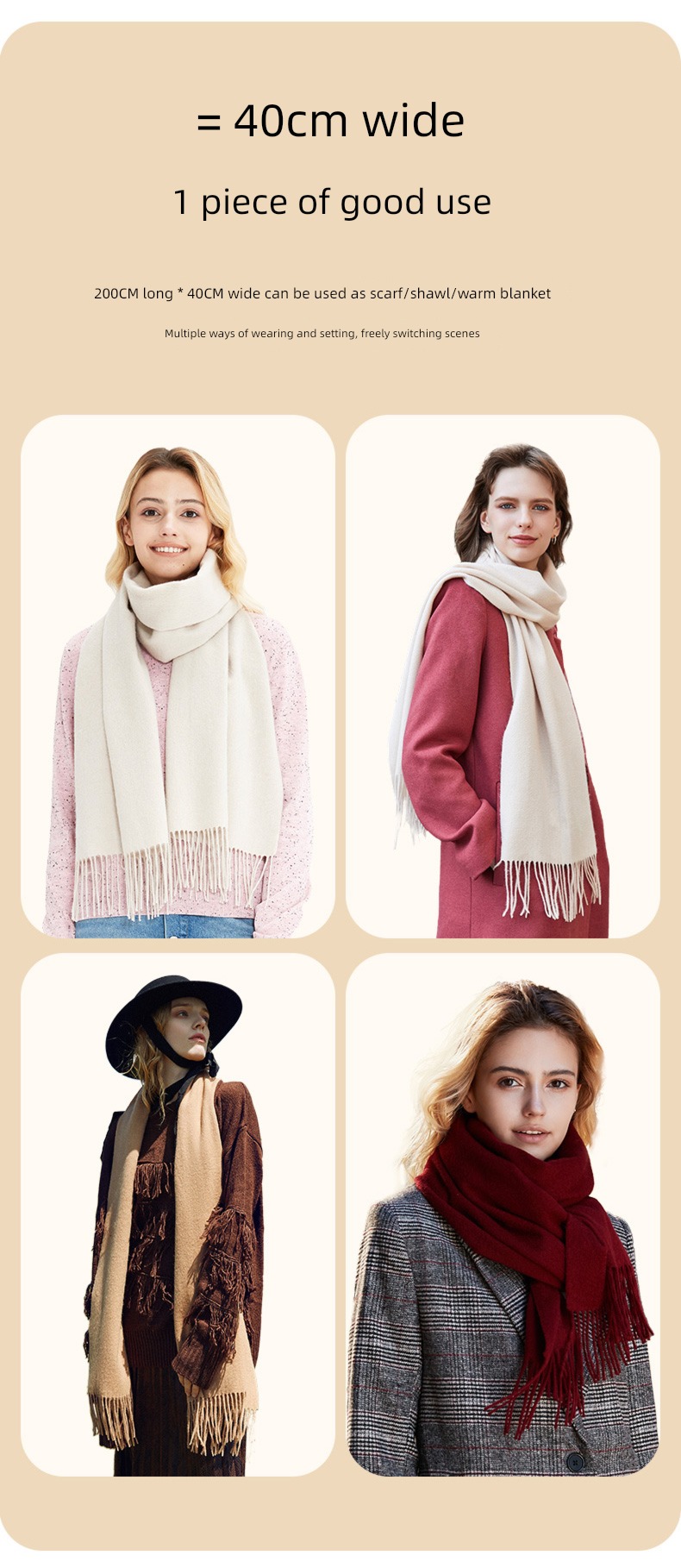 Link 100% Pure wool scarf female winter keep warm Versatile white Neckline Shawl schoolboy mom a birthday present