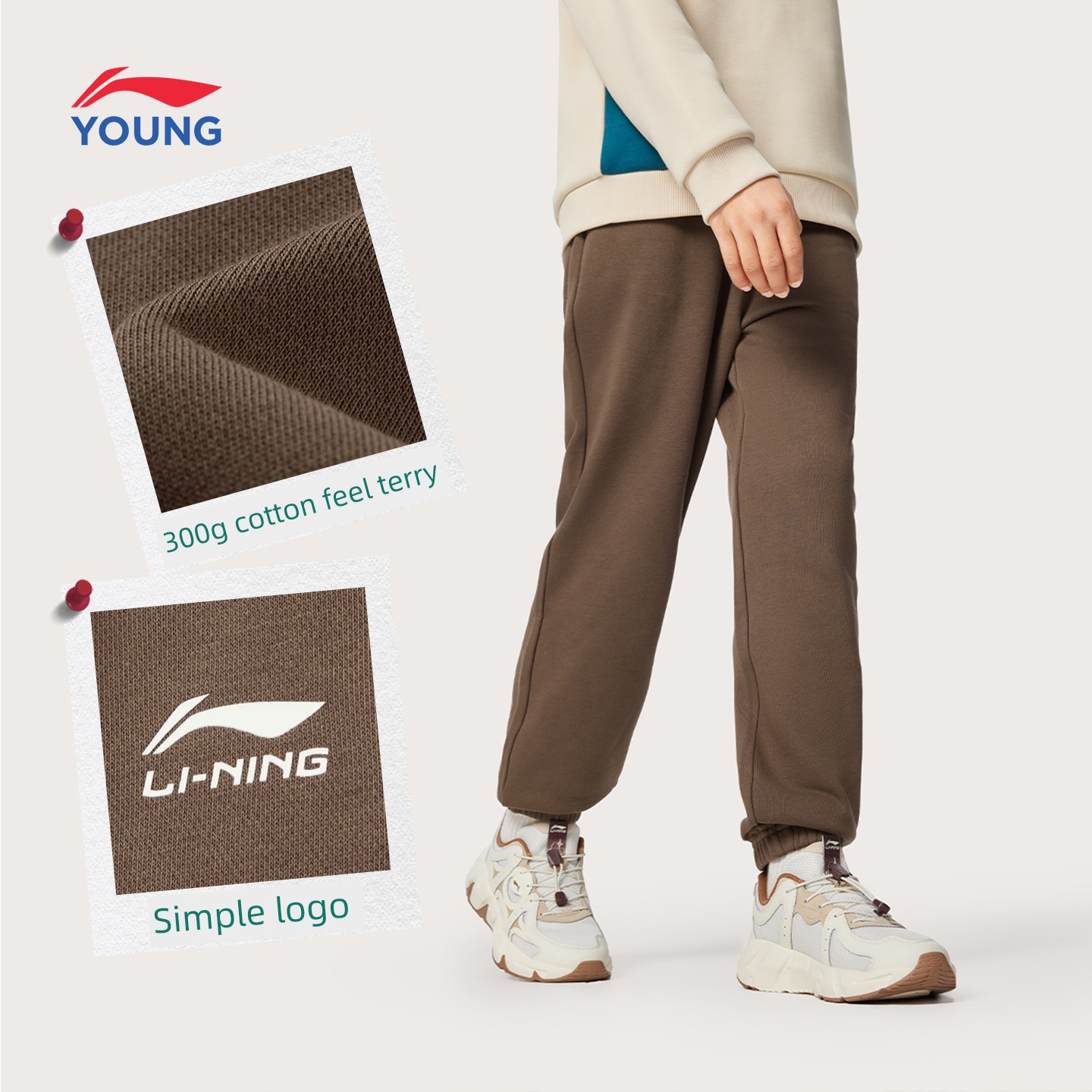 Li Ning plus Velvet Autumn and Winter Type Female Middle School Children's Cotton Trousers — 4