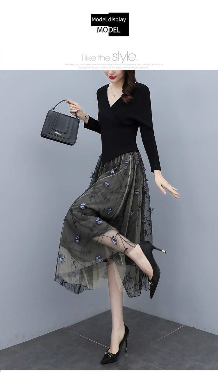 knitting Spring and Autumn V-collar fashion Lay a foundation Medium length skirt