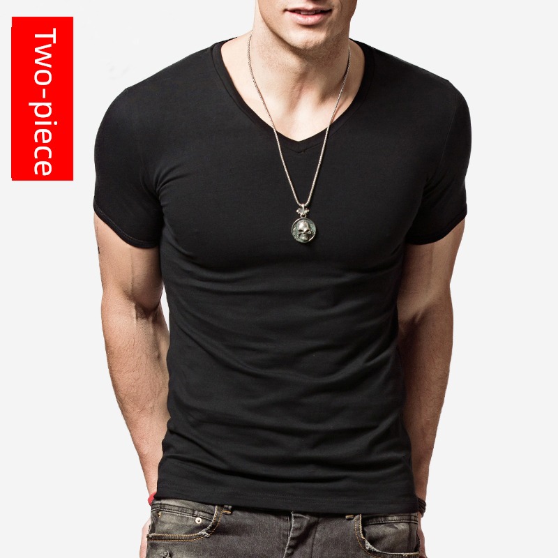 man V-neck pure cotton Undershirt Slim Short sleeve T-shirt