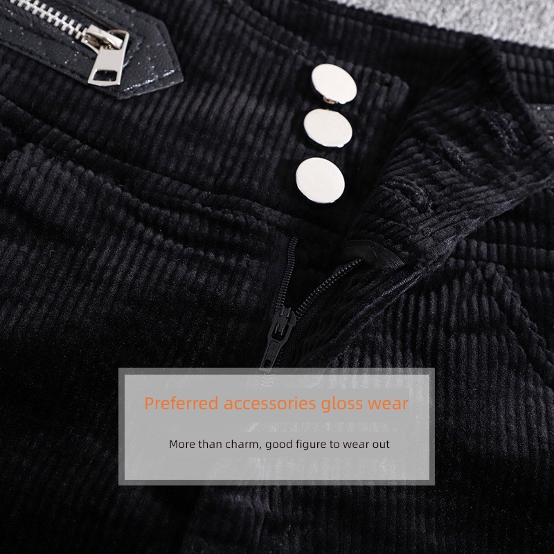 black winter High waist A word corduroy skirt