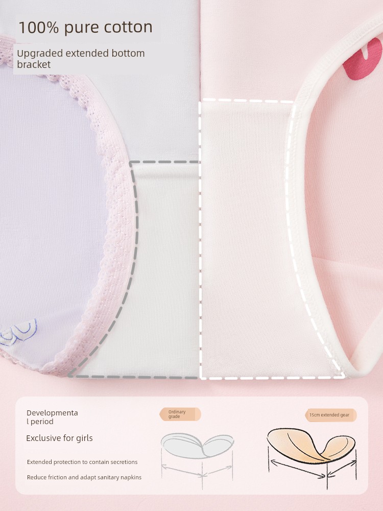 Girls' Underwear, Young Girls' Briefs, Children's Pure Cotton A-Class, for Developmental Period, Elementary School Students, 12-Year-Olds, Middle School — 3