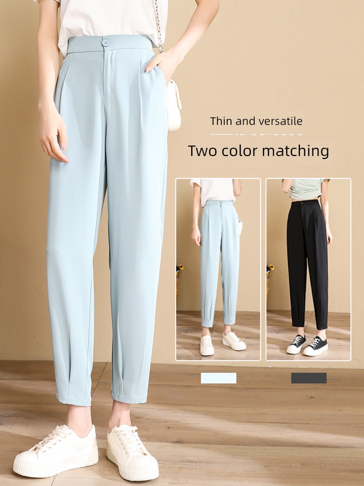 Show thin Thin money Straight cylinder High waist leisure time blue trousers