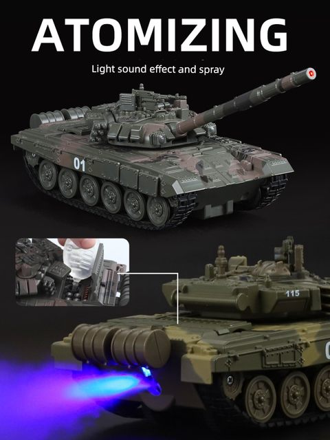 合金虎王履带式坦克模型豹二虎式T-90回力声光玩具主战装甲车喷雾